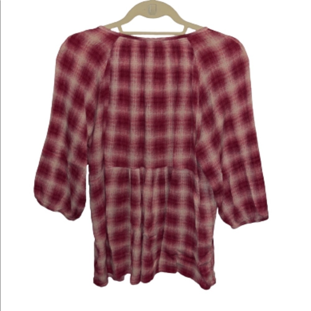Maeve by Anthropologie red/cream plaid calavon peplum top size L - Picture 2 of 6